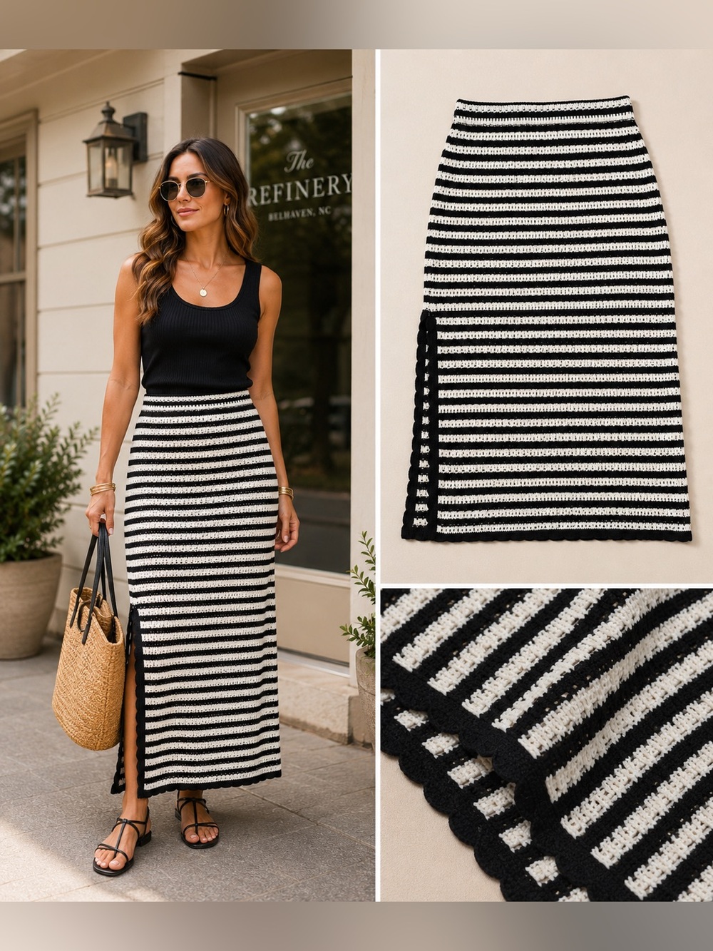 TIMING - Black & White Striped Knit Pencil Skirt NWT
